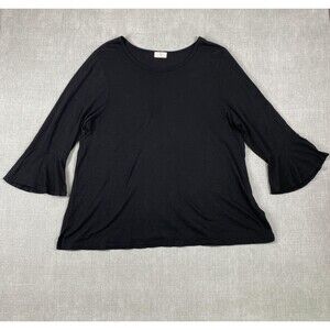T.la Shirt Womens 2X Black 3/4 Bell Sleeve Scoop Neck Made in USA Modal Cotton